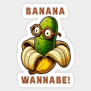 Hilarious Veggie Swap Tee: Cucumber in Banana Costume Sticker